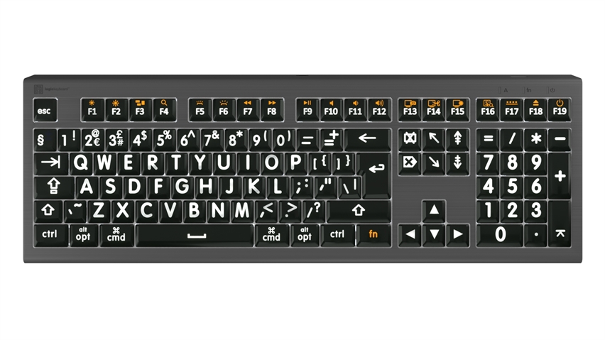  Large Print - White on Black<br>ASTRA2 Backlit Keyboard – Mac<br>